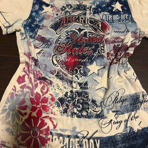 Christopher & Banks Blue and White Graphic Tee